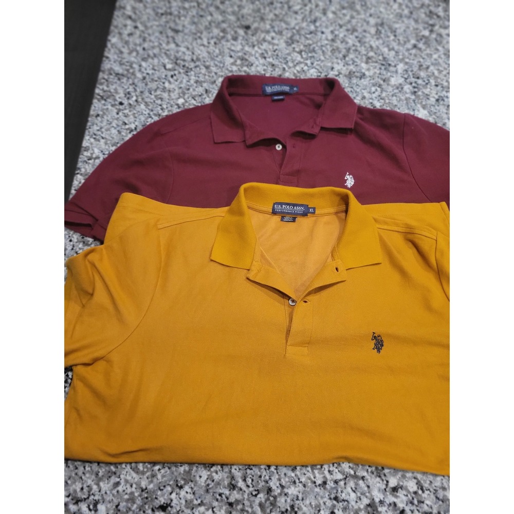 Lot of 2 US Polo Assn Performance Pique Polo Shirts XL Gold/Burgundy‎